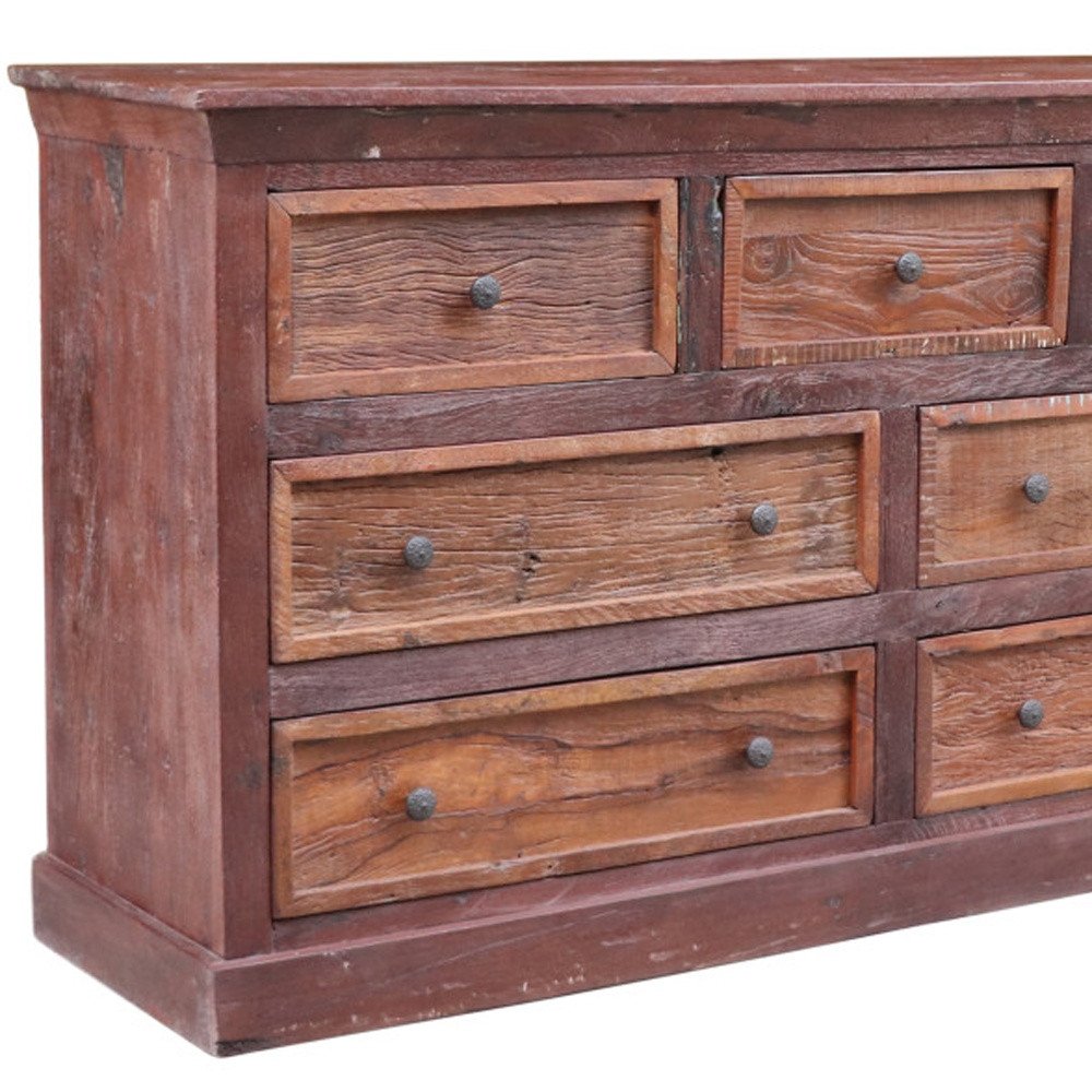 64" Brown Solid Wood Seven Drawer Double Dresser