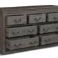 64" Brown Solid Wood Seven Drawer Double Dresser