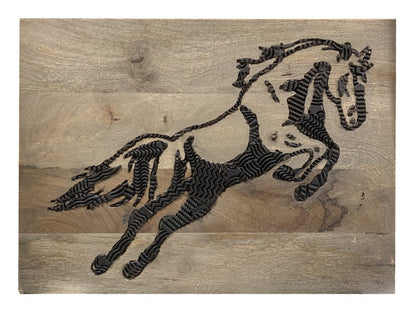 19" X 24" Black And Brown Horse Solid Wood Hanging Dimensional Sculpture