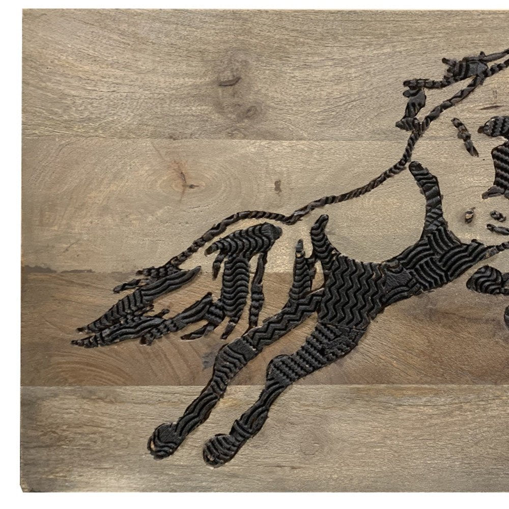 19" X 24" Black And Brown Horse Solid Wood Hanging Dimensional Sculpture