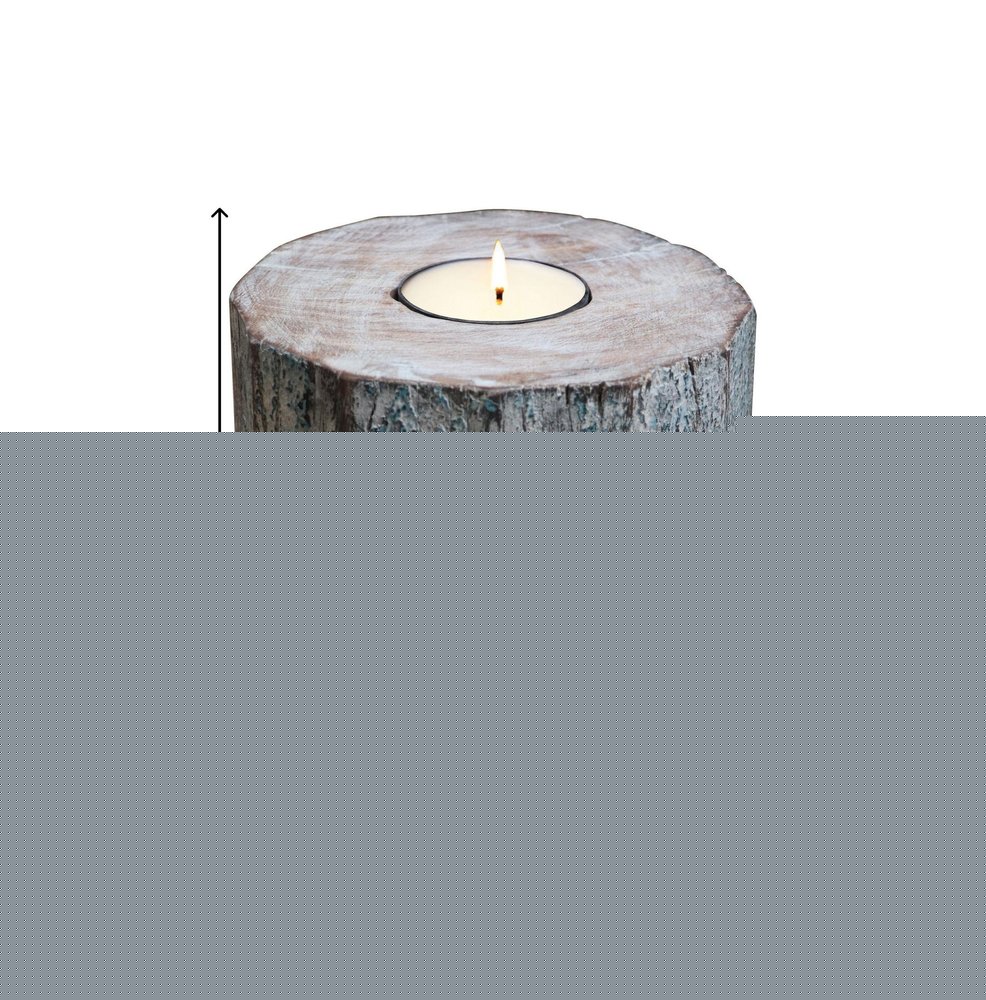 5" Brown And White Solid Wood Tabletop Tealight Candle Holder