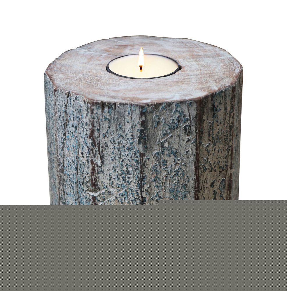 5" Brown And White Solid Wood Tabletop Tealight Candle Holder