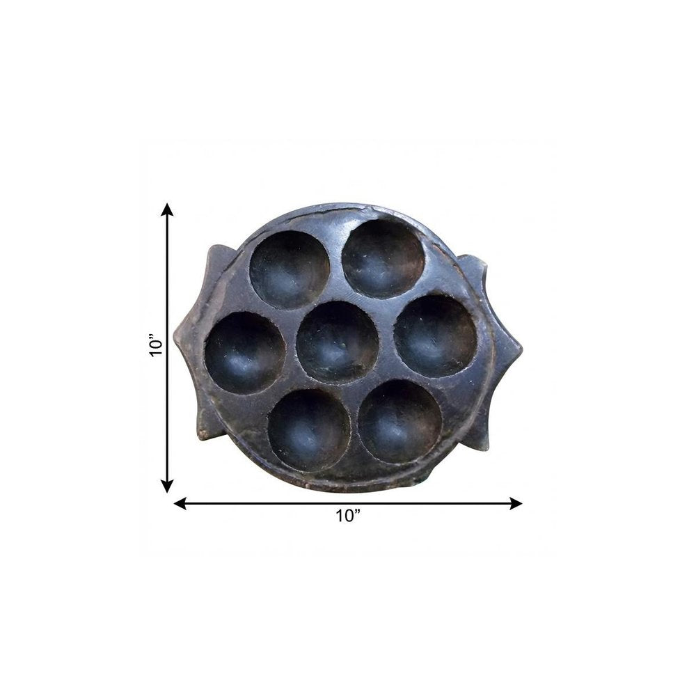 10" Black Cement Seven Tealight Round Candle Holder