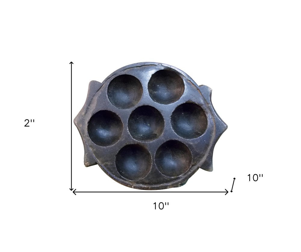 10" Black Cement Seven Tealight Round Candle Holder