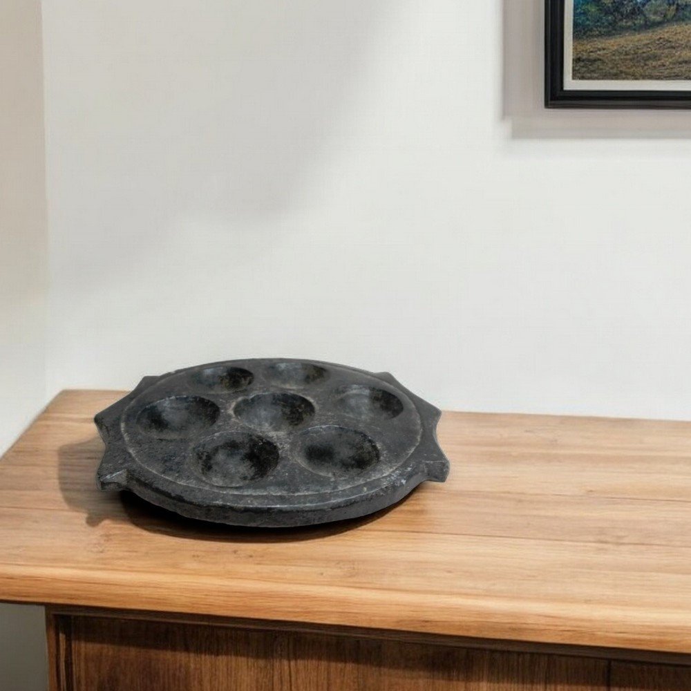 10" Black Cement Seven Tealight Round Candle Holder