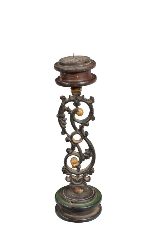 16" Black Distressed Floral Metal Tabletop Tealight Candle Holder