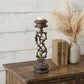 16" Black Distressed Floral Metal Tabletop Tealight Candle Holder