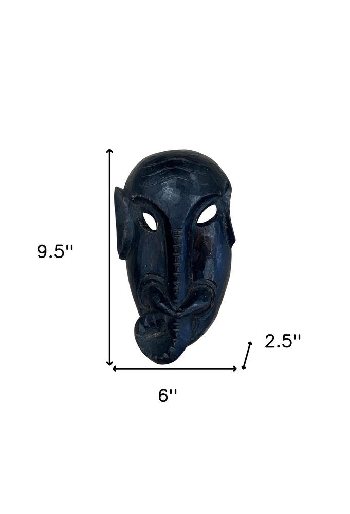 10" Black Solid Wood Decorative Mask Tabletop Sculpture