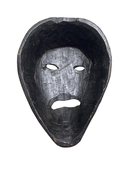 11" Black Solid Wood Decorative Mask Tabletop Sculpture