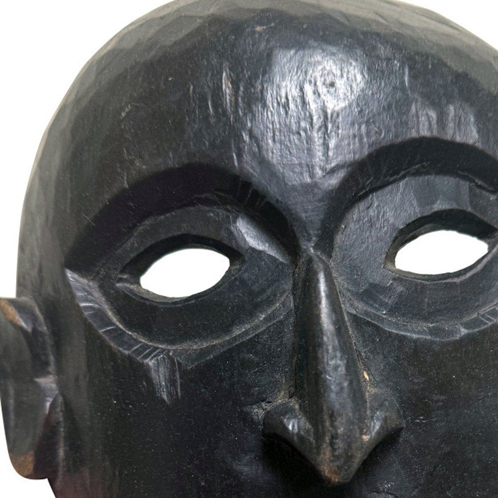 11" Black Solid Wood Decorative Mask Tabletop Sculpture