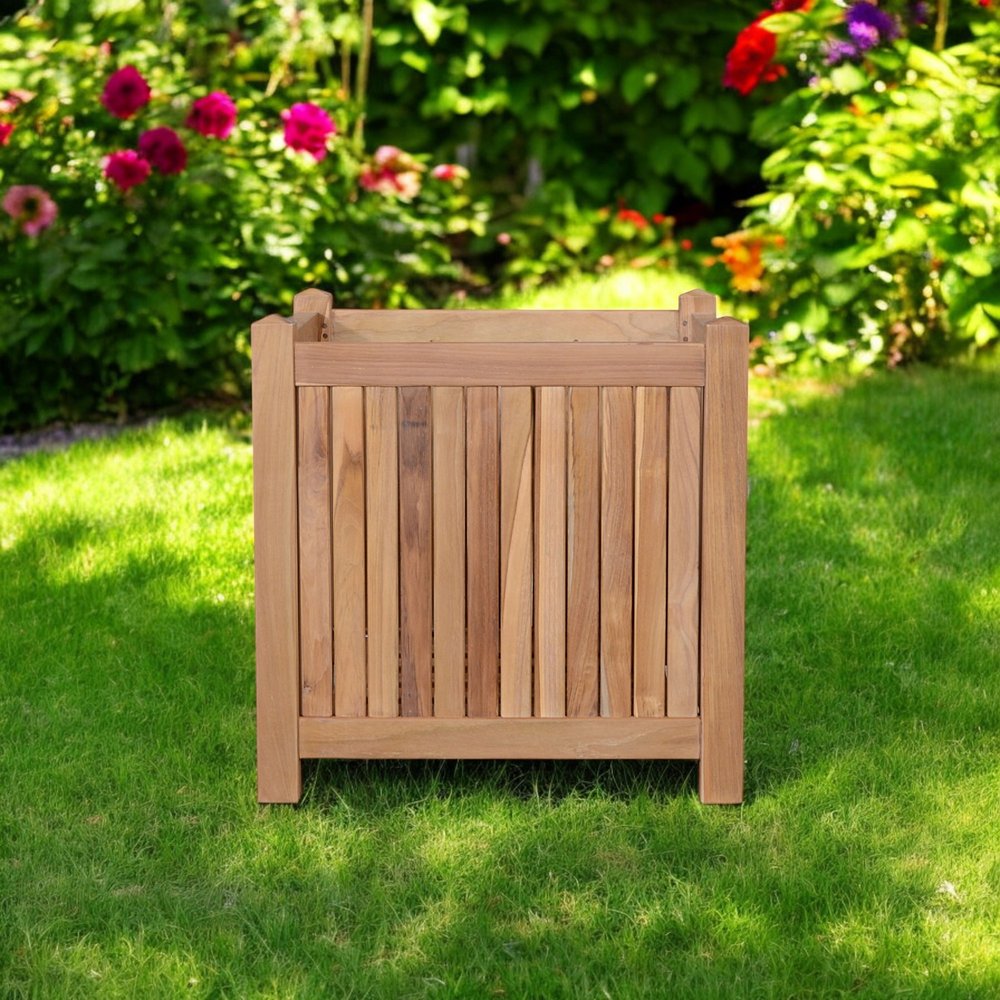 22" Natural Solid Wood Indoor Outdoor Square Planter Box