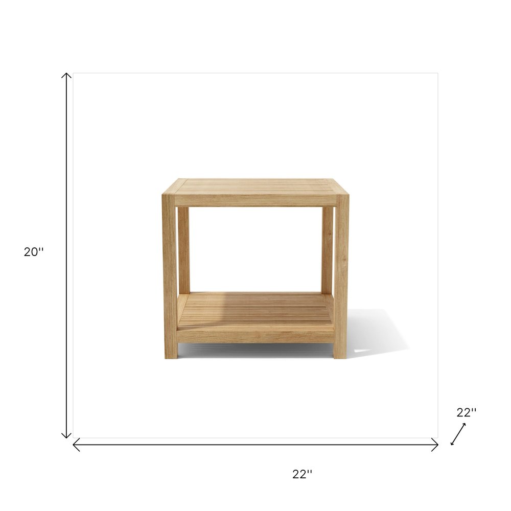 22" Natural Square Solid Wood Outdoor Side Table