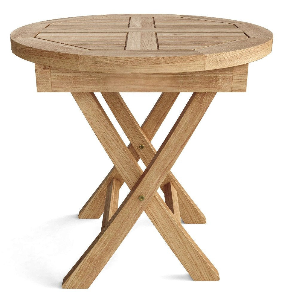 20" Natural Rounded Solid Wood Folding Outdoor Side Table