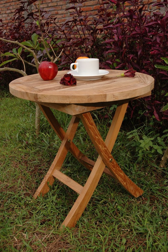 20" Natural Rounded Solid Wood Folding Outdoor Side Table