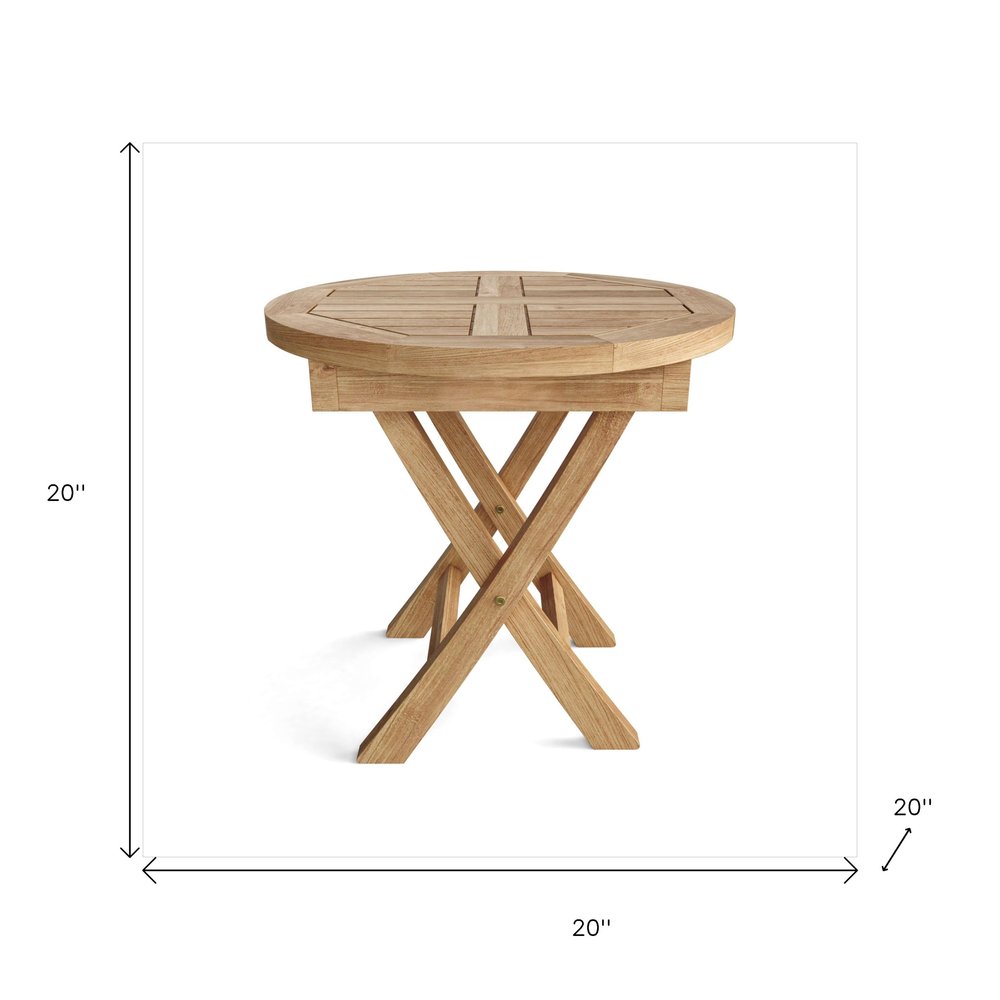 20" Natural Rounded Solid Wood Folding Outdoor Side Table