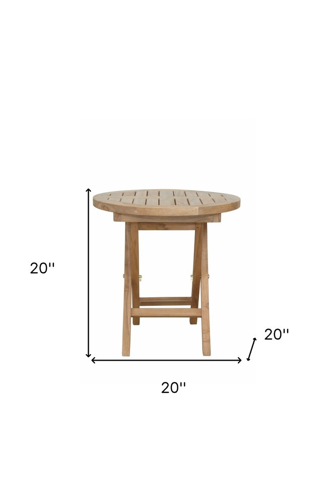 20" Natural Rounded Solid Wood Folding Outdoor Side Table