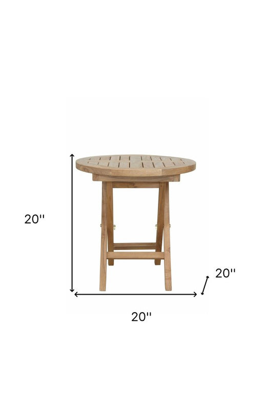 20" Natural Rounded Solid Wood Folding Outdoor Side Table