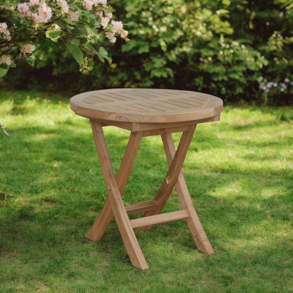 20" Natural Rounded Solid Wood Folding Outdoor Side Table