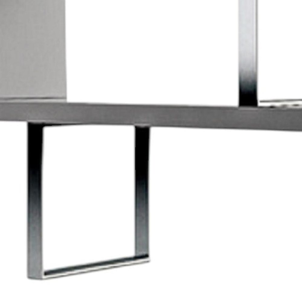 67" Gray And Silver Metal and Wood Three Tier Etagere Bookcase