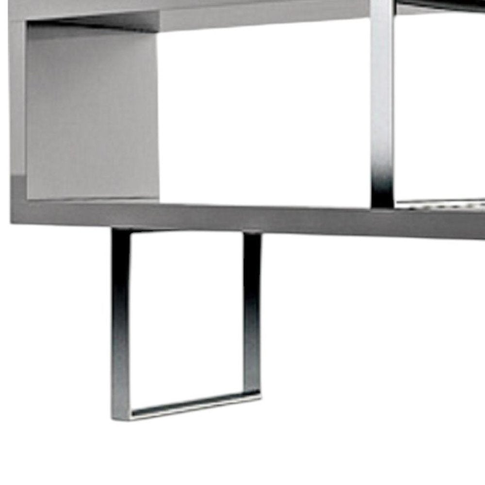 67" Gray And Silver Metal and Wood Three Tier Etagere Bookcase