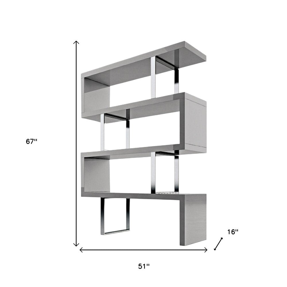 67" Gray And Silver Metal and Wood Three Tier Etagere Bookcase