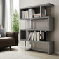 67" Gray And Silver Metal and Wood Three Tier Etagere Bookcase