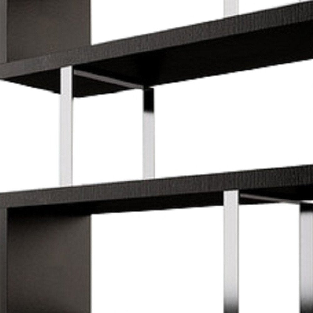 67" Espresso And Silver Metal and Wood Three Tier Etagere Bookcase