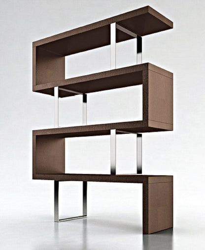 67" Brown And Silver Metal and Wood Three Tier Etagere Bookcase