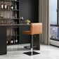 Orange and Black Faux Leather and Metal Low Back Adjustable Height Bar Chair