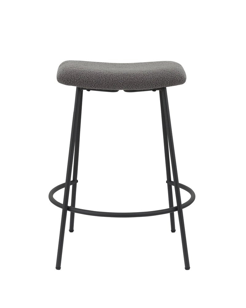 Set of Two 26" Gray and Black Fabric and Metal Backless Counter Height Bar Chairs