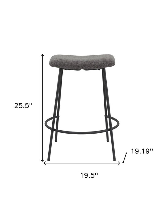 Set of Two 26" Gray and Black Fabric and Metal Backless Counter Height Bar Chairs