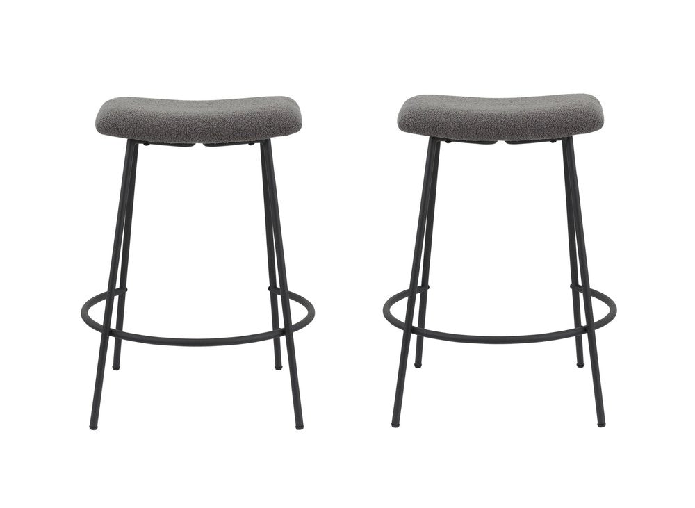 Set of Two 26" Gray and Black Fabric and Metal Backless Counter Height Bar Chairs