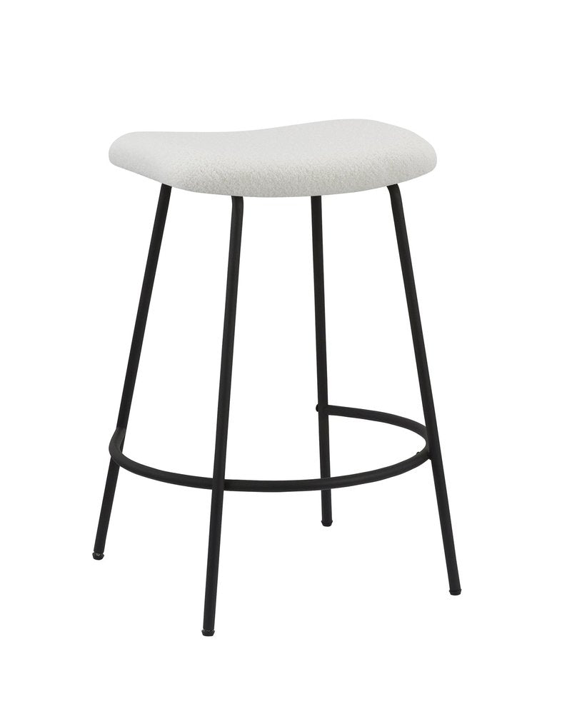 Set of Two 26" White and Black Fabric and Metal Backless Counter Height Bar Chairs