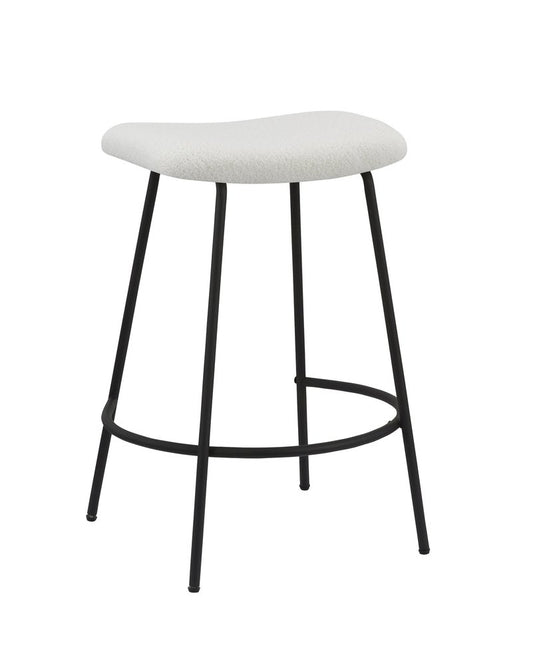 Set of Two 26" White and Black Fabric and Metal Backless Counter Height Bar Chairs