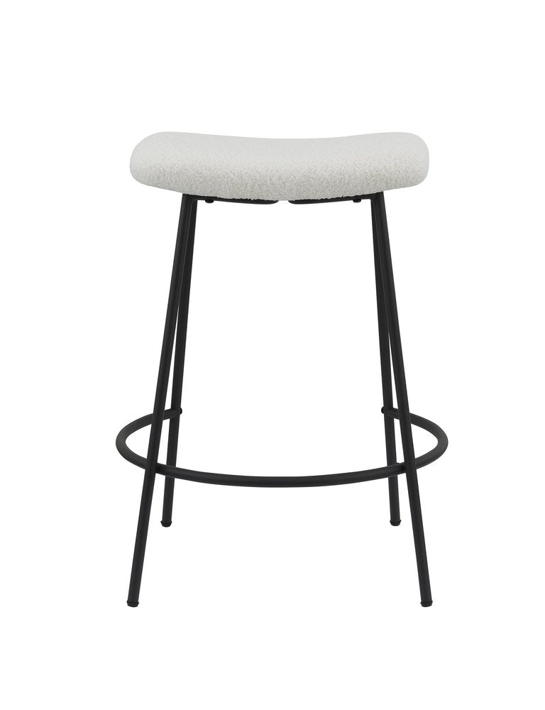 Set of Two 26" White and Black Fabric and Metal Backless Counter Height Bar Chairs