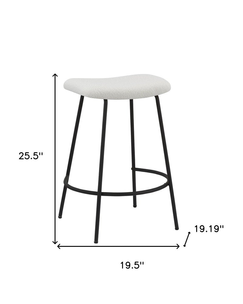 Set of Two 26" White and Black Fabric and Metal Backless Counter Height Bar Chairs