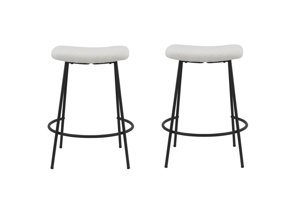 Set of Two 26" White and Black Fabric and Metal Backless Counter Height Bar Chairs