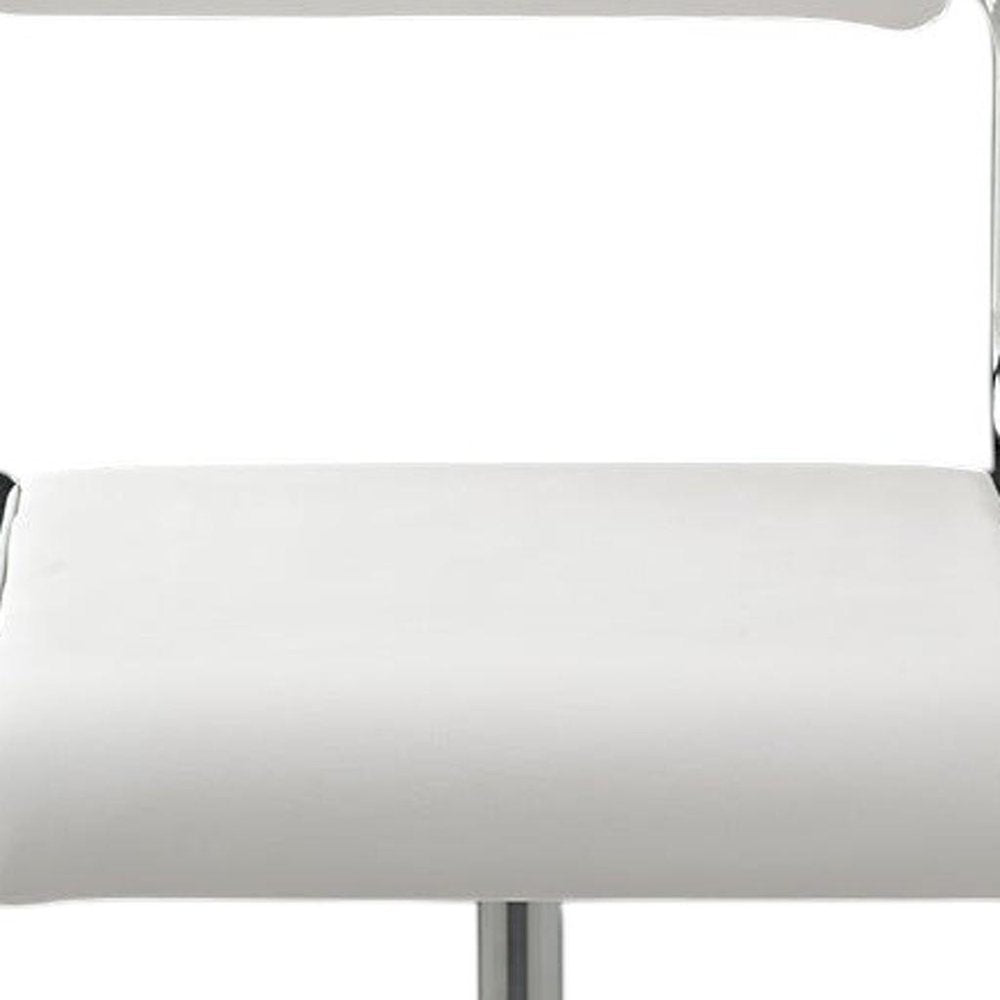Set of Two White and Silver Metal and Faux Leather Low Back Adjustable Height Bar Chairs