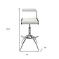Set of Two White and Silver Metal and Faux Leather Low Back Adjustable Height Bar Chairs