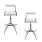 Set of Two White and Silver Metal and Faux Leather Low Back Adjustable Height Bar Chairs