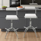 Set of Two White and Silver Metal and Faux Leather Low Back Adjustable Height Bar Chairs