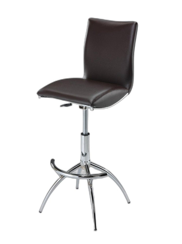 Set of Two Brown and Silver Metal and Faux Leather Low Back Adjustable Height Bar Chairs