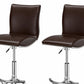 Set of Two Brown and Silver Metal and Faux Leather Low Back Adjustable Height Bar Chairs