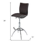 Set of Two Brown and Silver Metal and Faux Leather Low Back Adjustable Height Bar Chairs
