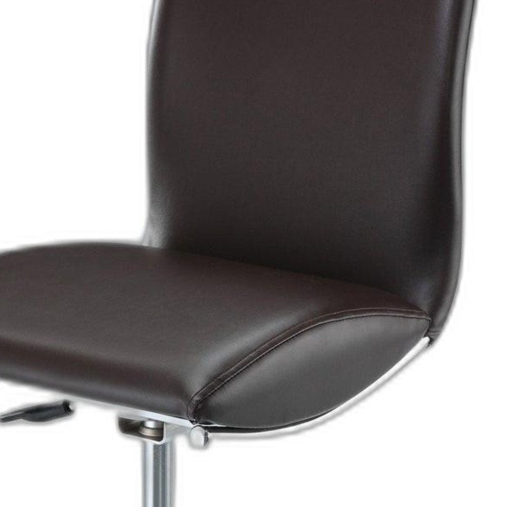 Set of Two Brown and Silver Metal and Faux Leather Low Back Adjustable Height Bar Chairs