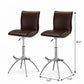 Set of Two Brown and Silver Metal and Faux Leather Low Back Adjustable Height Bar Chairs