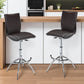 Set of Two Brown and Silver Metal and Faux Leather Low Back Adjustable Height Bar Chairs