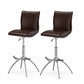 Set of Two Brown and Silver Metal and Faux Leather Low Back Adjustable Height Bar Chairs