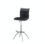 Set of Two Black and Silver Faux Leather and Metal Low Back Adjustable Height Bar Chairs