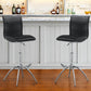 Set of Two Black and Silver Faux Leather and Metal Low Back Adjustable Height Bar Chairs
